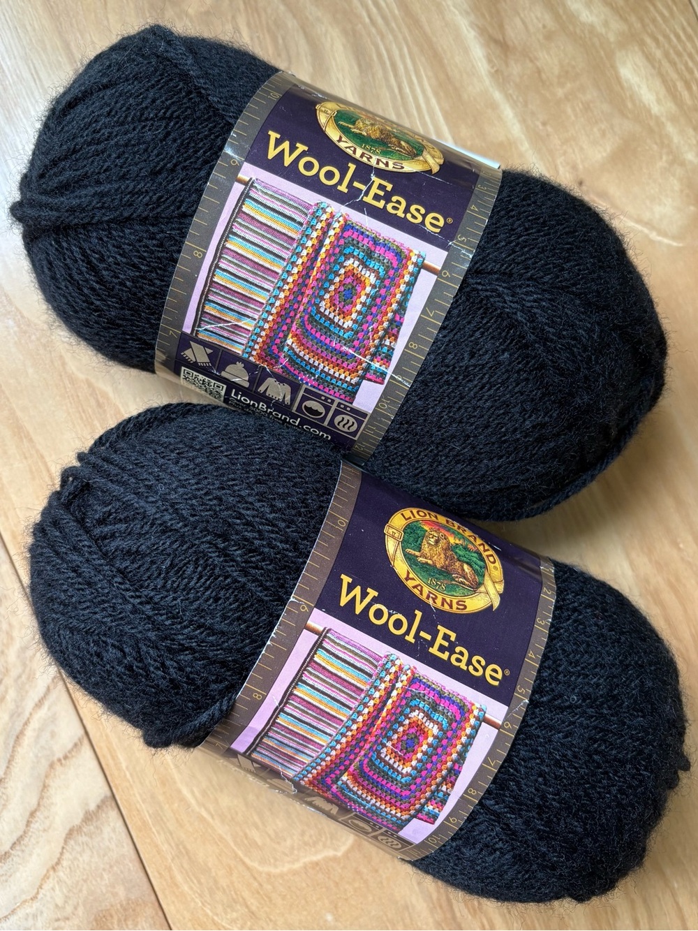 Lion Brand Wool-Ease Yarn - Solid Black (2 Skeins)